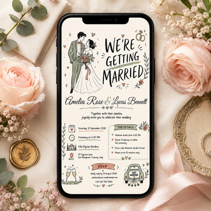 We're Getting Married , Wedding Invitation Template, Editable Canva Design for Any Event, Save the Date Invitation, Canva Template __etsy:8002517768