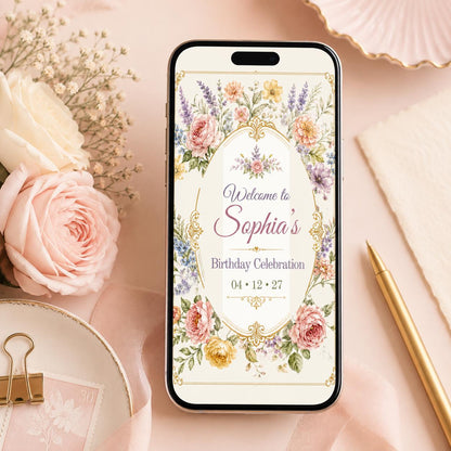 Welcome To Birthday Celebration Invitation, Editable Vintage Floral Party Invite, Elegant Garden Birthday Template, Printable Download __etsy:8129702708