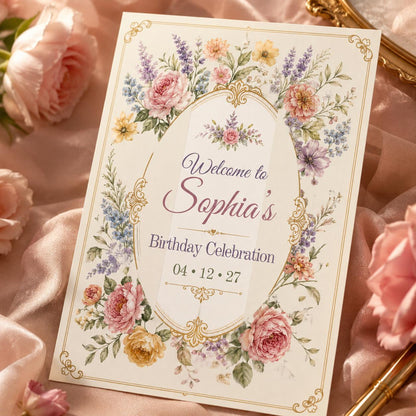 Welcome To Birthday Celebration Invitation, Editable Vintage Floral Party Invite, Elegant Garden Birthday Template, Printable Download __etsy:8177599721