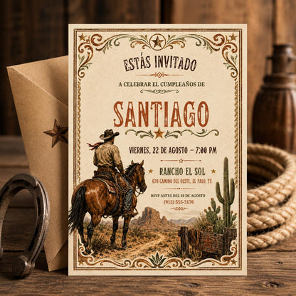 Western Rodeo Birthday Invitation: printable Cowboy Birthday invitation, Rodeo Invitation , Wild West Bday Invite, Editable Canva Template __etsy:8081183607