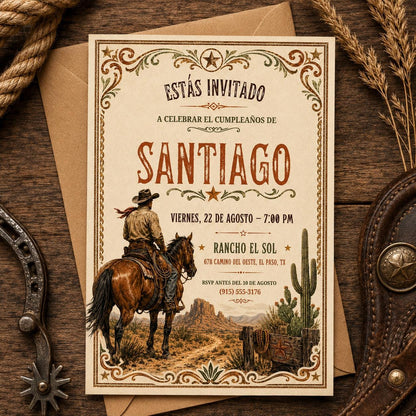 Western Rodeo Birthday Invitation: printable Cowboy Birthday invitation, Rodeo Invitation , Wild West Bday Invite, Editable Canva Template __etsy:8033270088