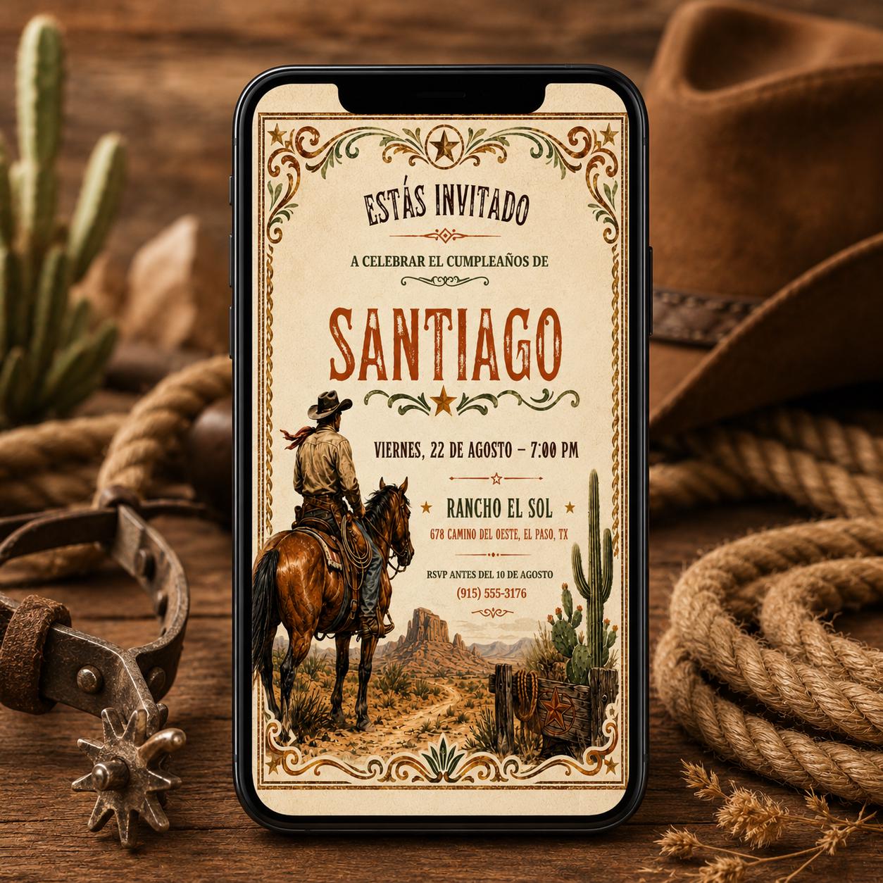 Western Rodeo Birthday Invitation: printable Cowboy Birthday invitation, Rodeo Invitation , Wild West Bday Invite, Editable Canva Template __etsy:8081183753
