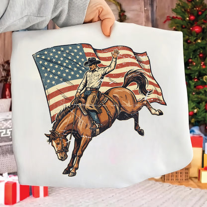 Western 4th of July PNG, Cowboy Rodeo PNG, Bronc Riding Patriotic Design, Bucking Horse Western Graphic Digital Download __etsy:7971707329