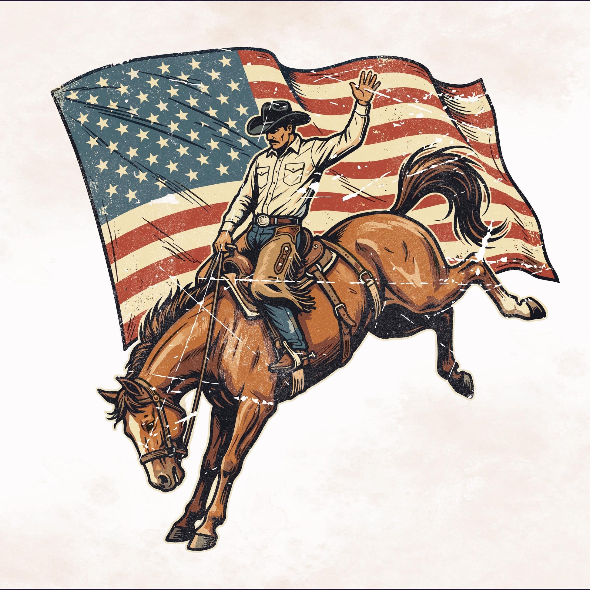 Western 4th of July PNG, Cowboy Rodeo PNG, Bronc Riding Patriotic Design, Bucking Horse Western Graphic Digital Download __etsy:7923755438