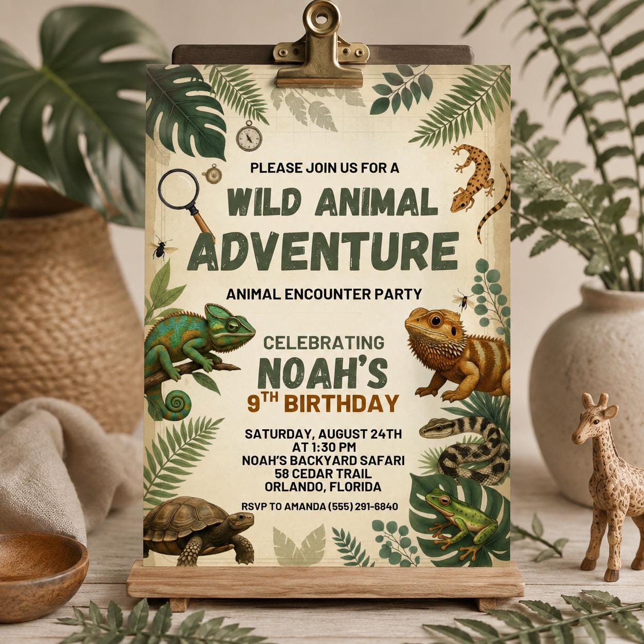 Wild Animal Adventure Birthday Invitation, Jungle Safari Invite, Reptile Animal Encounter Party, Editable Canva Template __etsy:7998308226