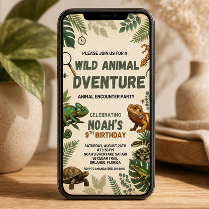 Wild Animal Adventure Birthday Invitation, Jungle Safari Invite, Reptile Animal Encounter Party, Editable Canva Template __etsy:8046243315