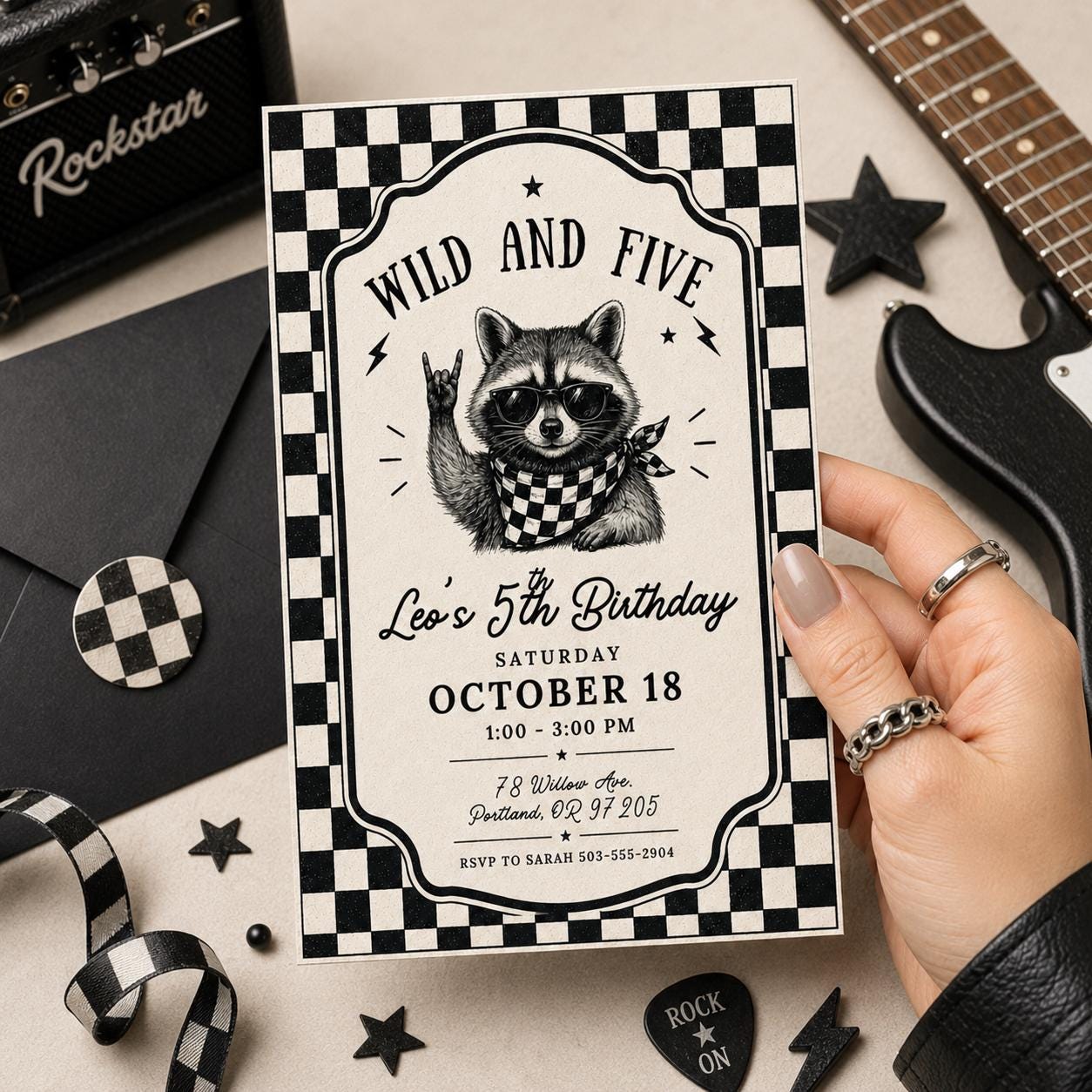 Wild and Five Raccoon invite, Wild and Five Wildflower Birthday Invitation Template, Editable  Our Little Wild Flower is 5 Girl Fifth Canva __etsy:8077105439
