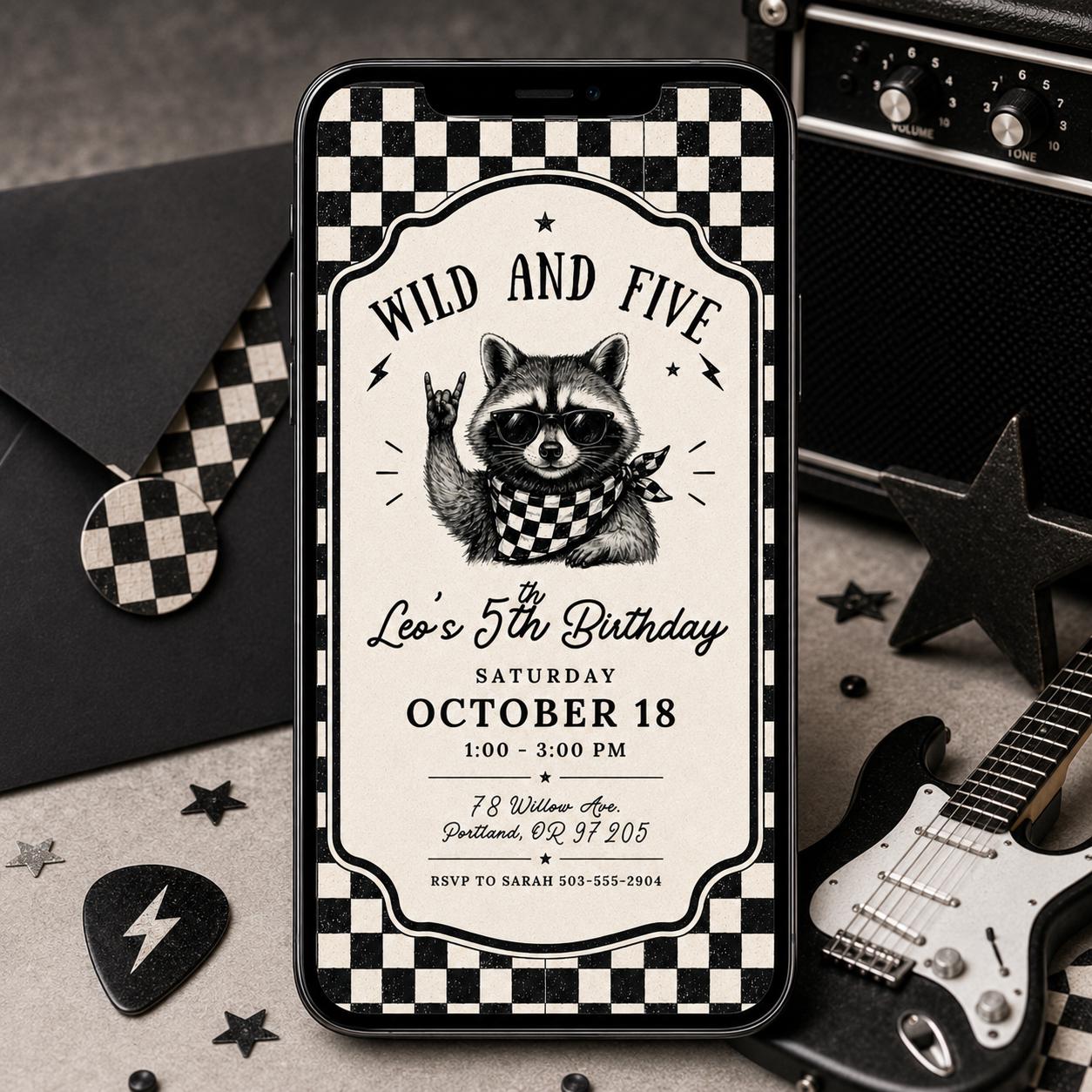 Wild and Five Raccoon invite, Wild and Five Wildflower Birthday Invitation Template, Editable  Our Little Wild Flower is 5 Girl Fifth Canva __etsy:8029194780
