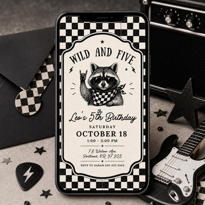 Wild and Five Raccoon invite, Wild and Five Wildflower Birthday Invitation Template, Editable  Our Little Wild Flower is 5 Girl Fifth Canva __etsy:8029194780