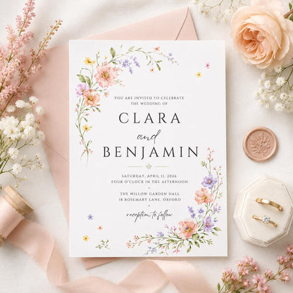 Wildflower Bridal Shower Invitation Template, Editable Floral Garden Party Invite, Printable Boho Bridal Shower Evite, Canva Template __etsy:8002117708
