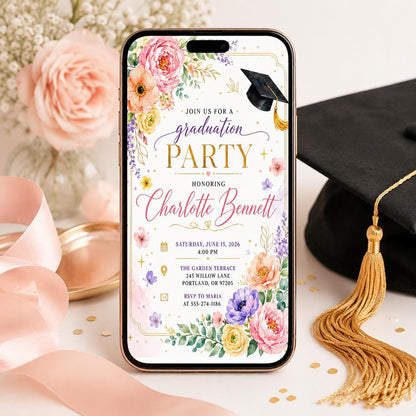 Wildflower Graduation Invitation, Butterfly College High School Grad Party Invite, Floral Graduate Announcement, Canva __etsy:8002184008