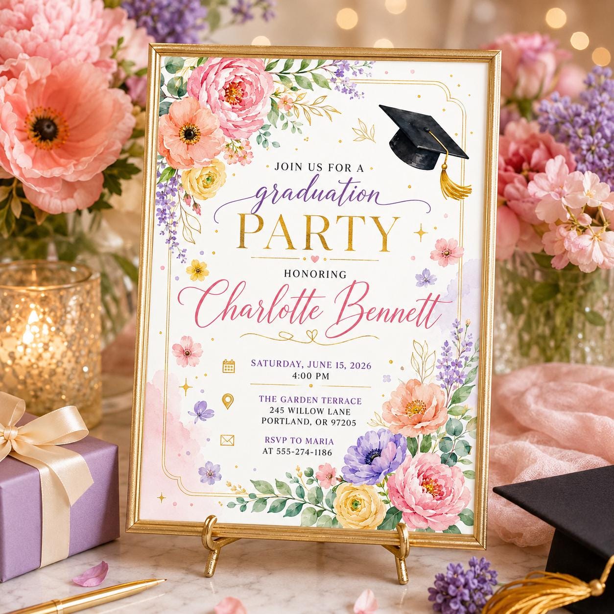 Wildflower Graduation Invitation, Butterfly College High School Grad Party Invite, Floral Graduate Announcement, Canva __etsy:8002184050