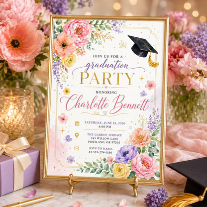 Wildflower Graduation Invitation, Butterfly College High School Grad Party Invite, Floral Graduate Announcement, Canva __etsy:8002184050