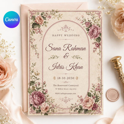 Wildflower Invite Set Vintage Floral Wedding Invitation Suite printable wedding invite boho Floral wedding invitation Garden Wedding Suite __etsy:8053437420