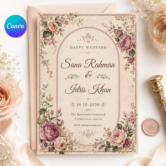 Wildflower Invite Set Vintage Floral Wedding Invitation Suite printable wedding invite boho Floral wedding invitation Garden Wedding Suite __etsy:8053437420