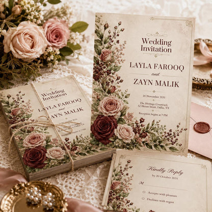 Wildflower Invite Set Vintage Floral Wedding Invitation Suite printable wedding invite boho Floral wedding invitation Garden Wedding Suite __etsy:8053345218