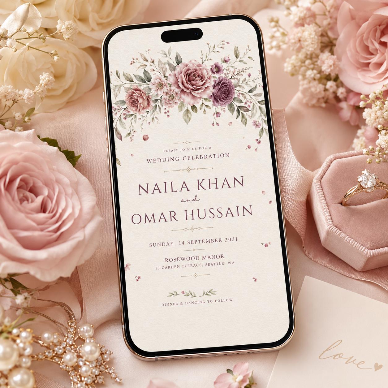 Wildflower Wedding Invitation Template, Printable Boho Floral Wedding Invite, Floral Wreath Editable Wedding Invitation, Canva Template __etsy:8101811607
