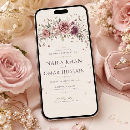 Wildflower Wedding Invitation Template, Printable Boho Floral Wedding Invite, Floral Wreath Editable Wedding Invitation, Canva Template __etsy:8101811607