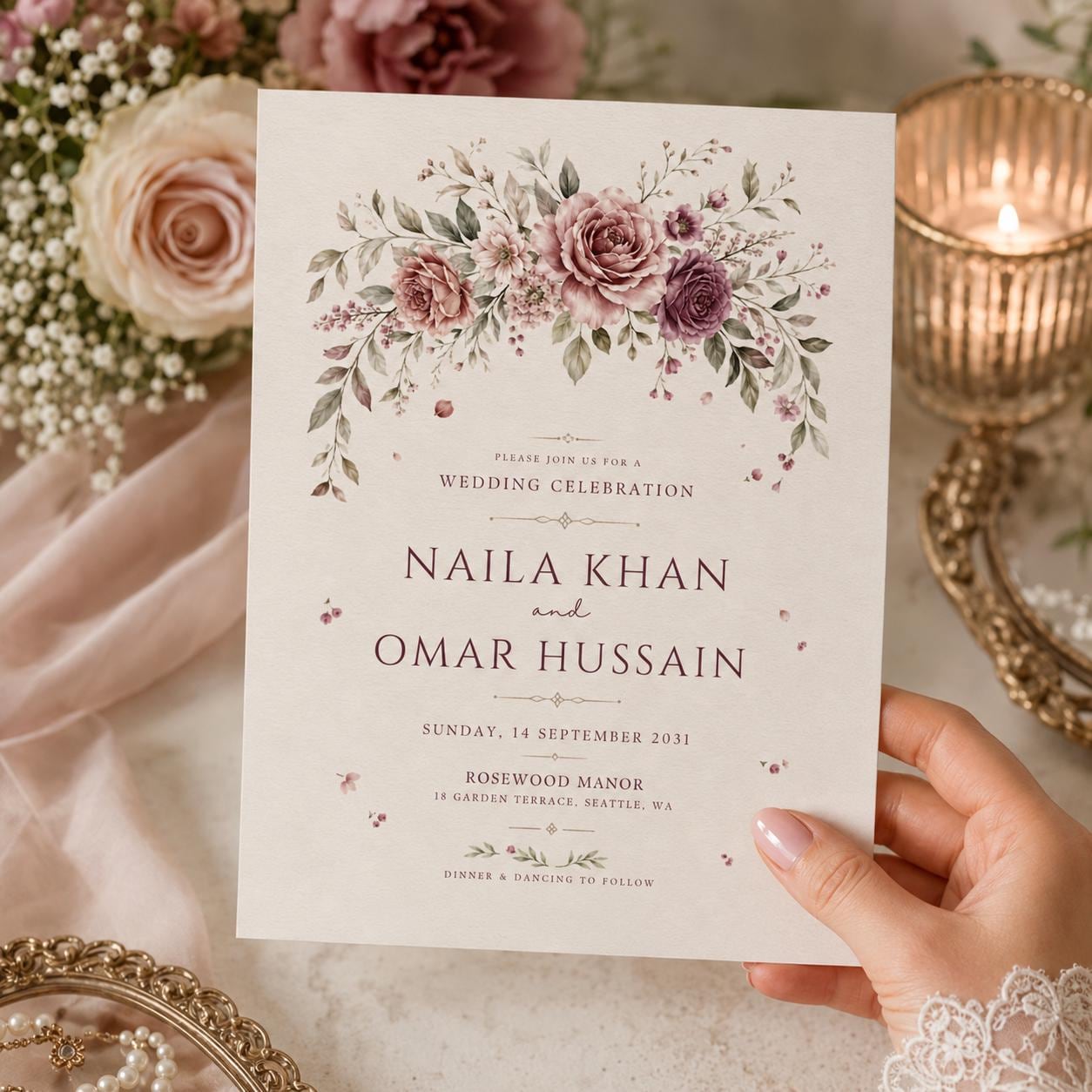 Wildflower Wedding Invitation Template, Printable Boho Floral Wedding Invite, Floral Wreath Editable Wedding Invitation, Canva Template __etsy:8053898922