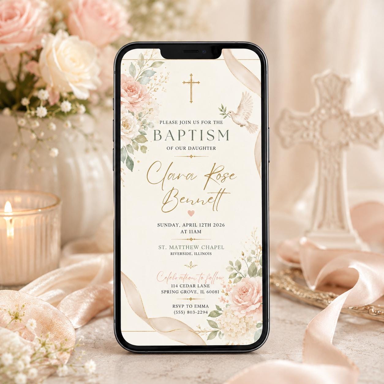 Wildflower baptism invitation, First Communion Invitation, Christening Invitation, Floral Baptism invitation, Preppy baptism invite __etsy:8060366258