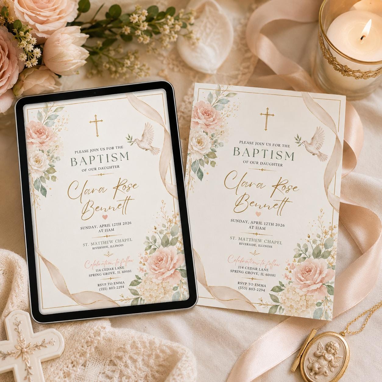 Wildflower baptism invitation, First Communion Invitation, Christening Invitation, Floral Baptism invitation, Preppy baptism invite __etsy:8108280151