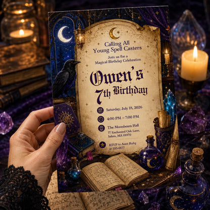 Wizard Birthday Invitation Editable Canva Template, Magical Spell Caster Party Invite, Printable Magical Birthday Invitation Template __etsy:8128239474