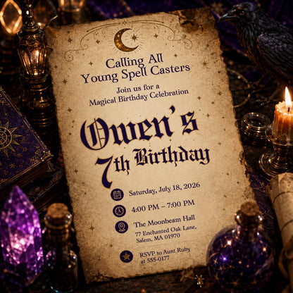 Wizard Birthday Invitation Editable Canva Template, Magical Spell Caster Party Invite, Printable Magical Birthday Invitation Template __etsy:8176152873