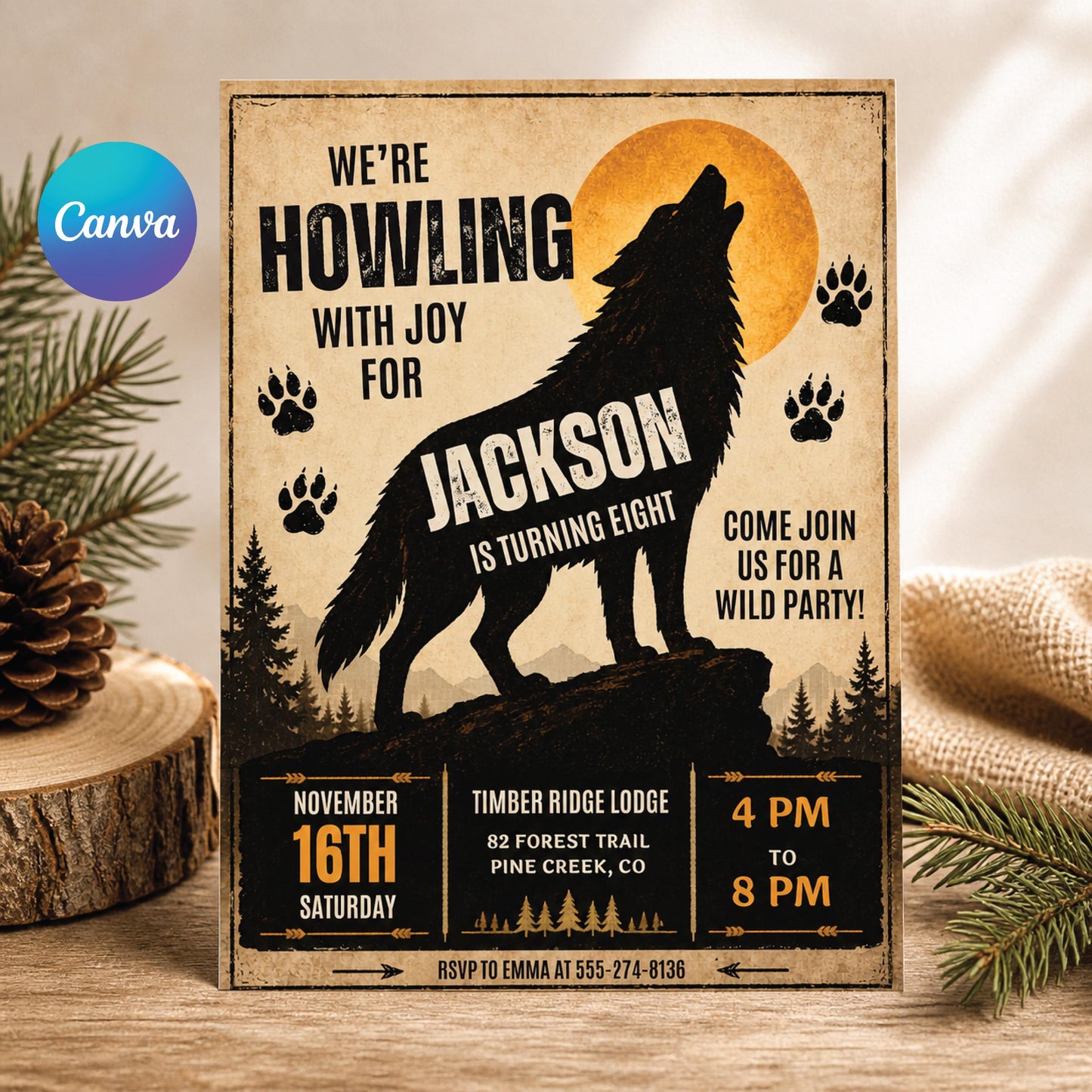 Wolf Birthday Party Invitation Template: Wild Animals Mobile Evite (Digital Download) __etsy:8024662763