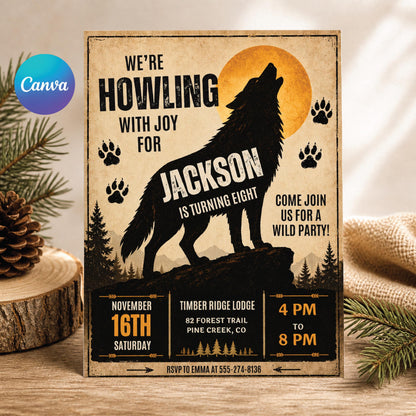 Wolf Birthday Party Invitation Template: Wild Animals Mobile Evite (Digital Download) __etsy:8024662763