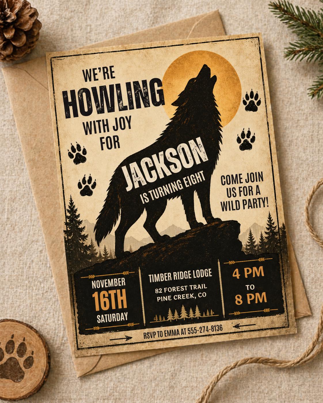 Wolf Birthday Party Invitation Template: Wild Animals Mobile Evite (Digital Download) __etsy:8018060793