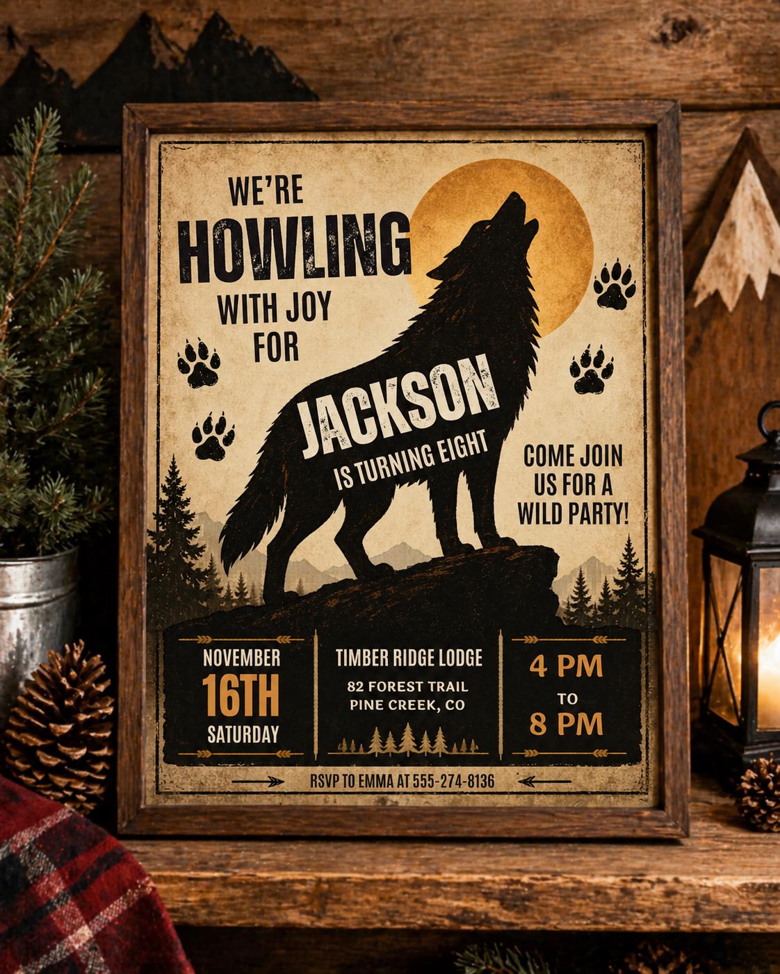 Wolf Birthday Party Invitation Template: Wild Animals Mobile Evite (Digital Download) __etsy:8018060805