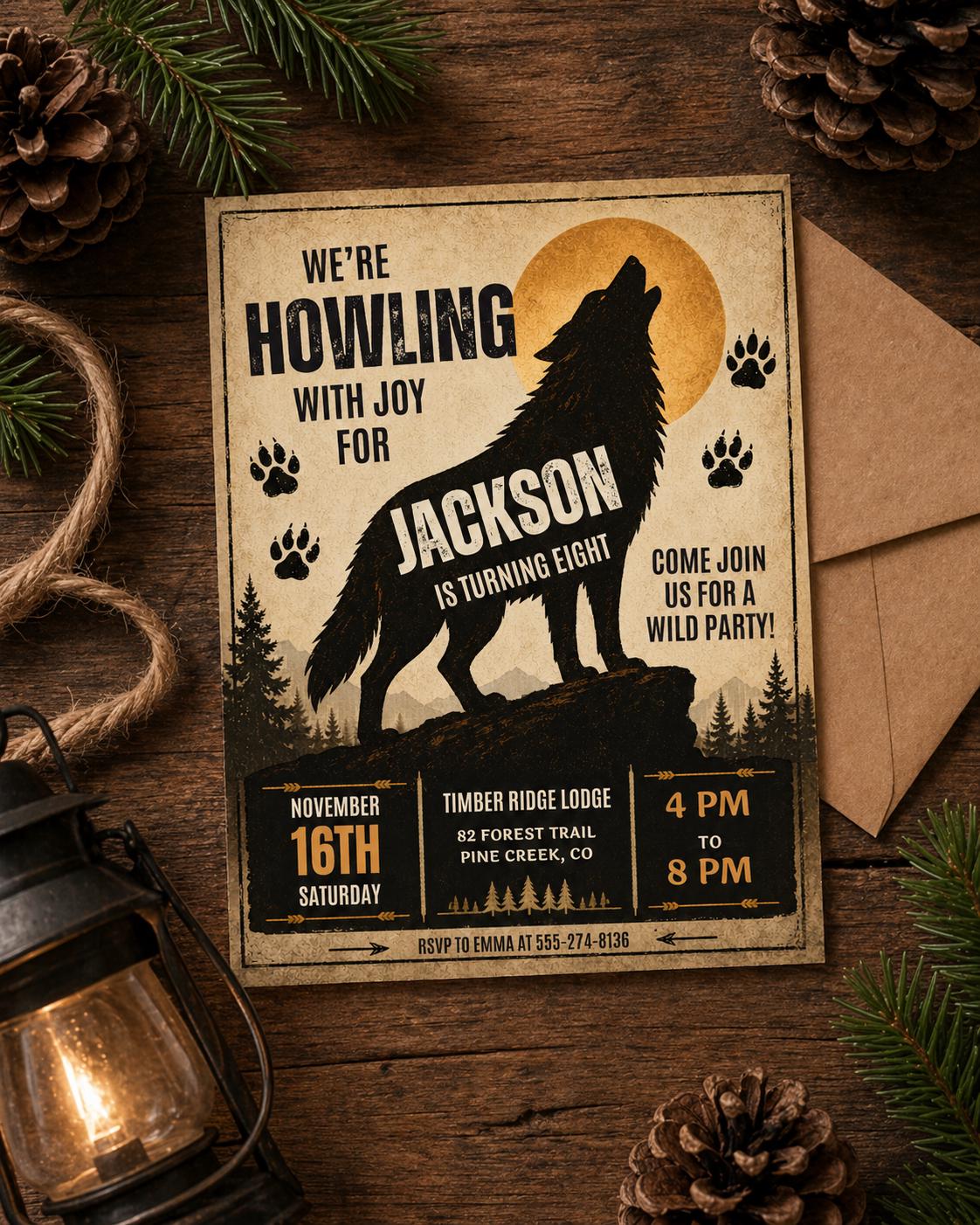 Wolf Birthday Party Invitation Template: Wild Animals Mobile Evite (Digital Download) __etsy:8018060833