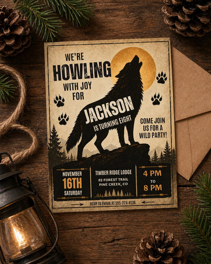 Wolf Birthday Party Invitation Template: Wild Animals Mobile Evite (Digital Download) __etsy:8018060833