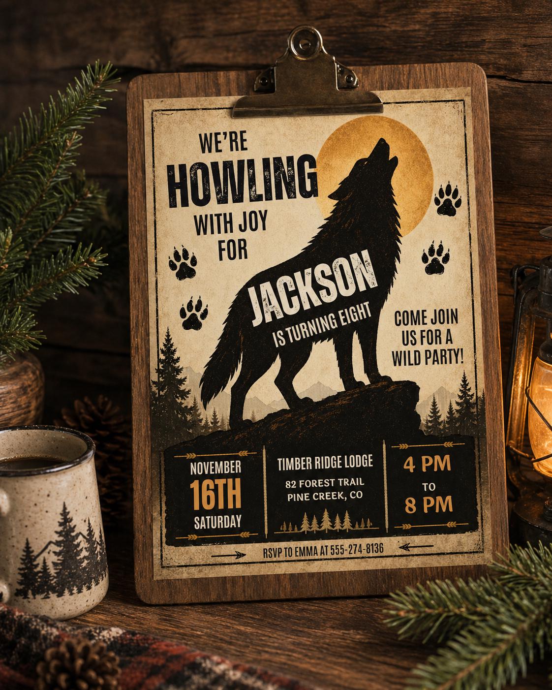Wolf Birthday Party Invitation Template: Wild Animals Mobile Evite (Digital Download) __etsy:7970109944