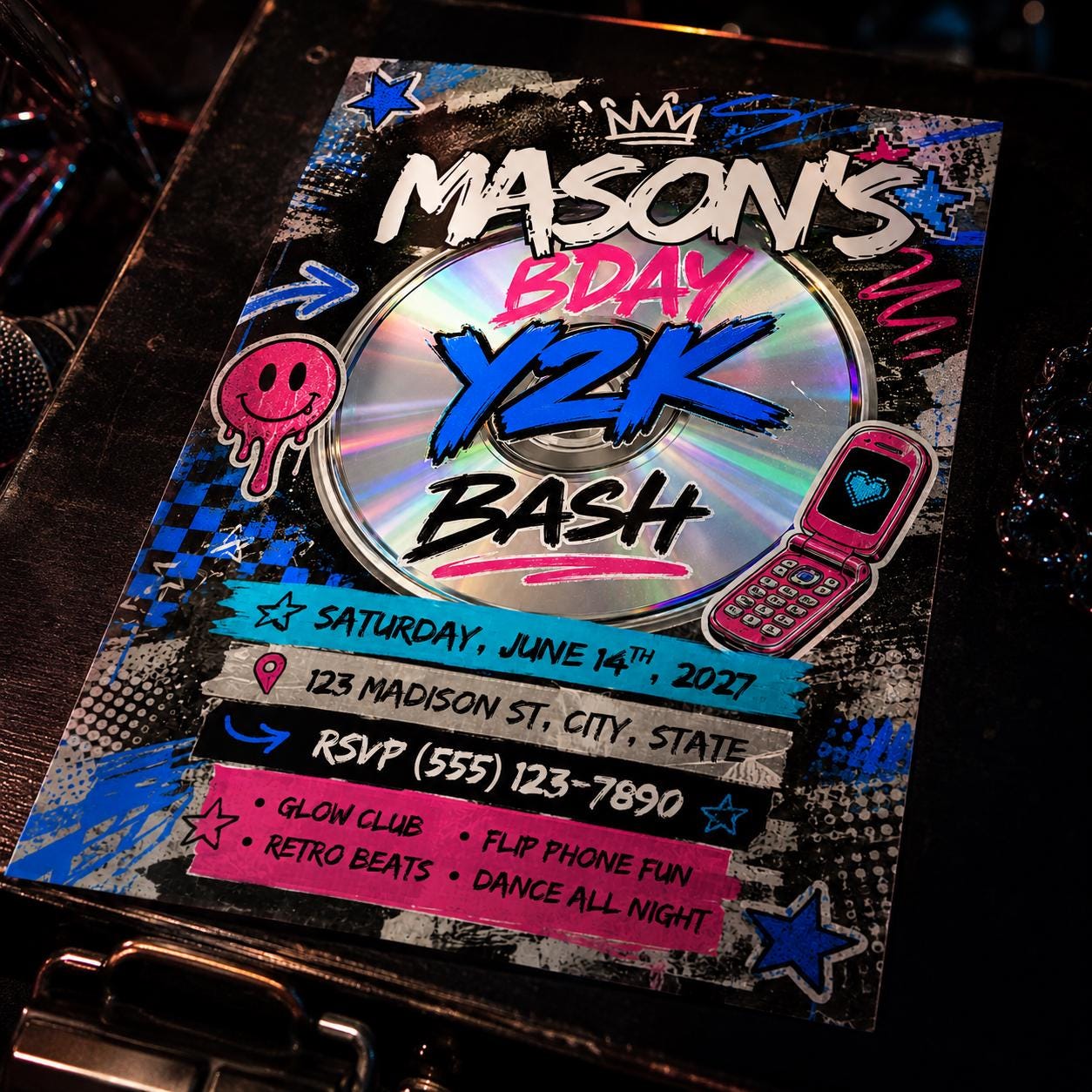 Y2K Birthday Bash Invitation Template, Y2K Denim and Hot Pink Birthday Invitation, 2000s Retro Birthday, Editable Canva Template, __etsy:8055776998