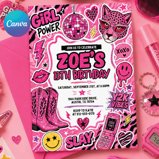 Y2K Birthday Invitation Template, Customizable for Any Event, editable canva template __etsy:8060286621