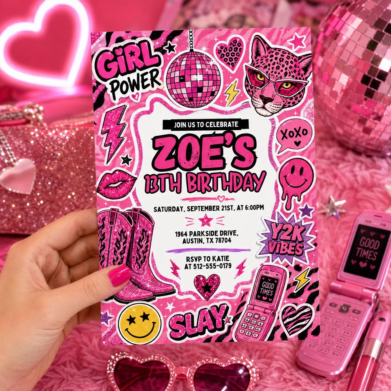 Y2K Birthday Invitation Template, Customizable for Any Event, editable canva template __etsy:8012370812
