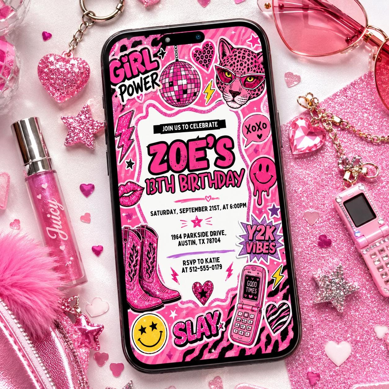 Y2K Birthday Invitation Template, Customizable for Any Event, editable canva template __etsy:8060280541