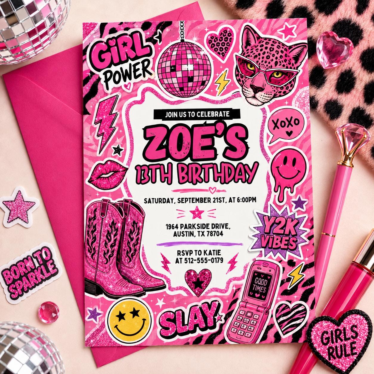 Y2K Birthday Invitation Template, Customizable for Any Event, editable canva template __etsy:8060280539
