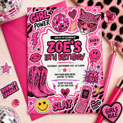 Y2K Birthday Invitation Template, Customizable for Any Event, editable canva template __etsy:8060280539