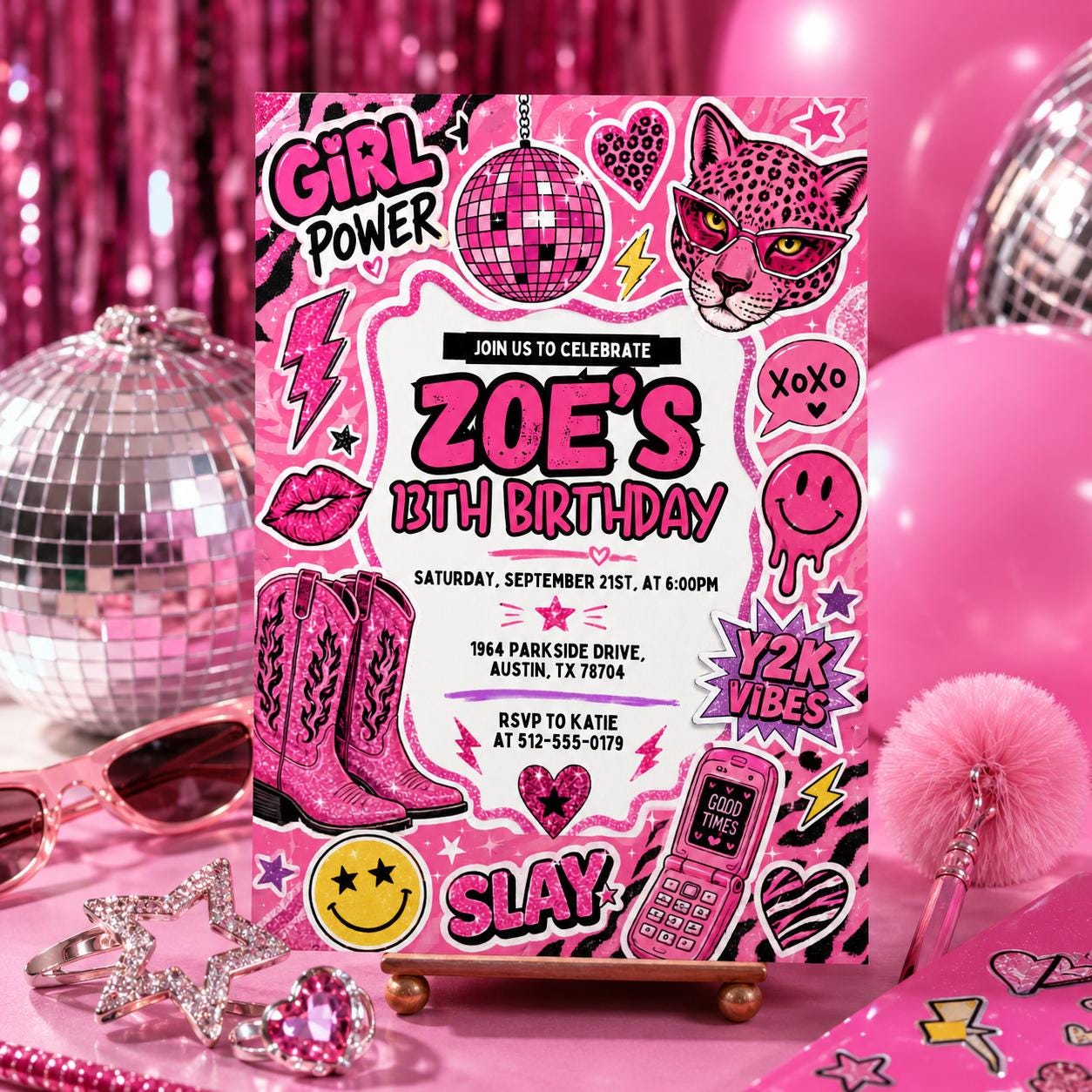 Y2K Birthday Invitation Template, Customizable for Any Event, editable canva template __etsy:8060280531