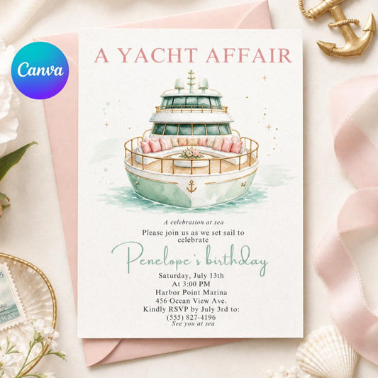 Yacht Invitation Template, Nautical Party Invite, Editable Coastal Celebration, Boat Party, Shower, Birthday, Any Event Canva __etsy:7982232538