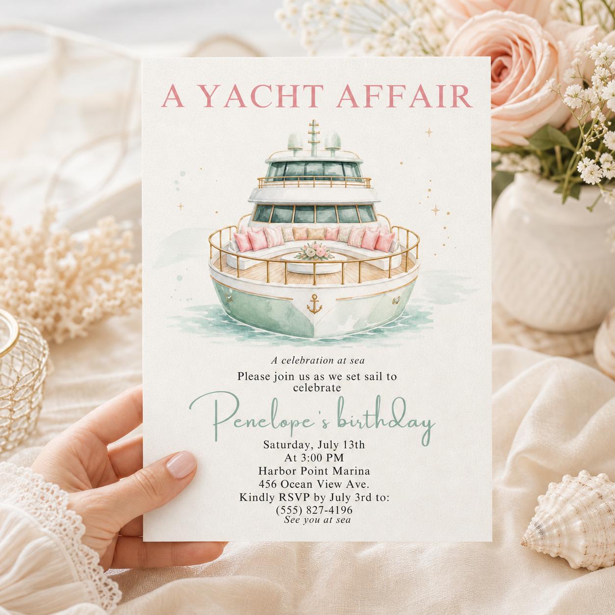 Yacht Invitation Template, Nautical Party Invite, Editable Coastal Celebration, Boat Party, Shower, Birthday, Any Event Canva __etsy:7982231242