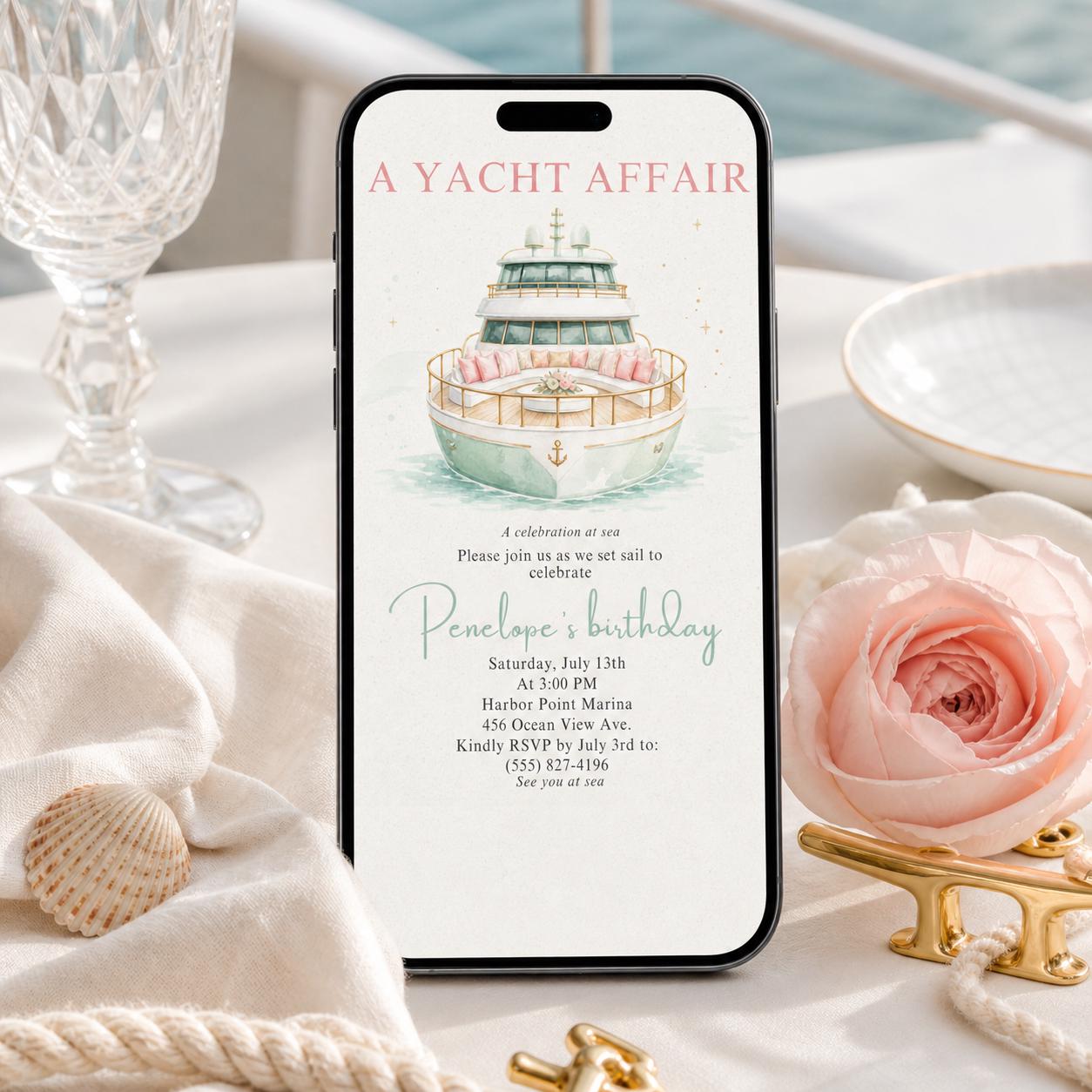 Yacht Invitation Template, Nautical Party Invite, Editable Coastal Celebration, Boat Party, Shower, Birthday, Any Event Canva __etsy:7982231828