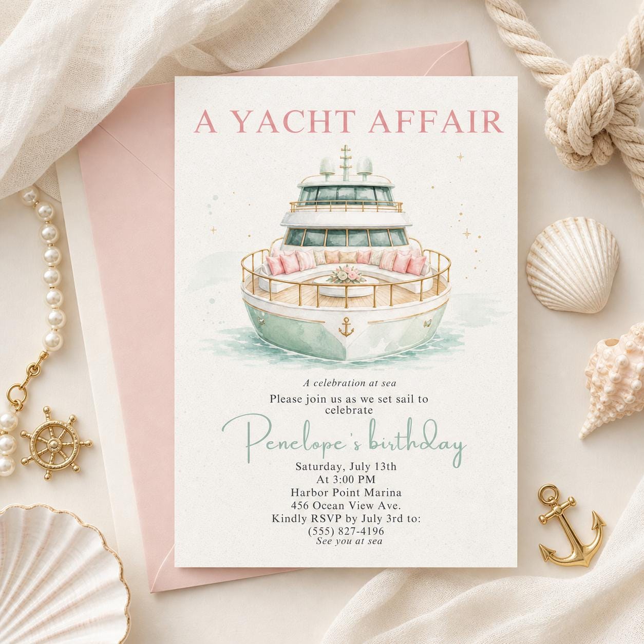 Yacht Invitation Template, Nautical Party Invite, Editable Coastal Celebration, Boat Party, Shower, Birthday, Any Event Canva __etsy:8030178361