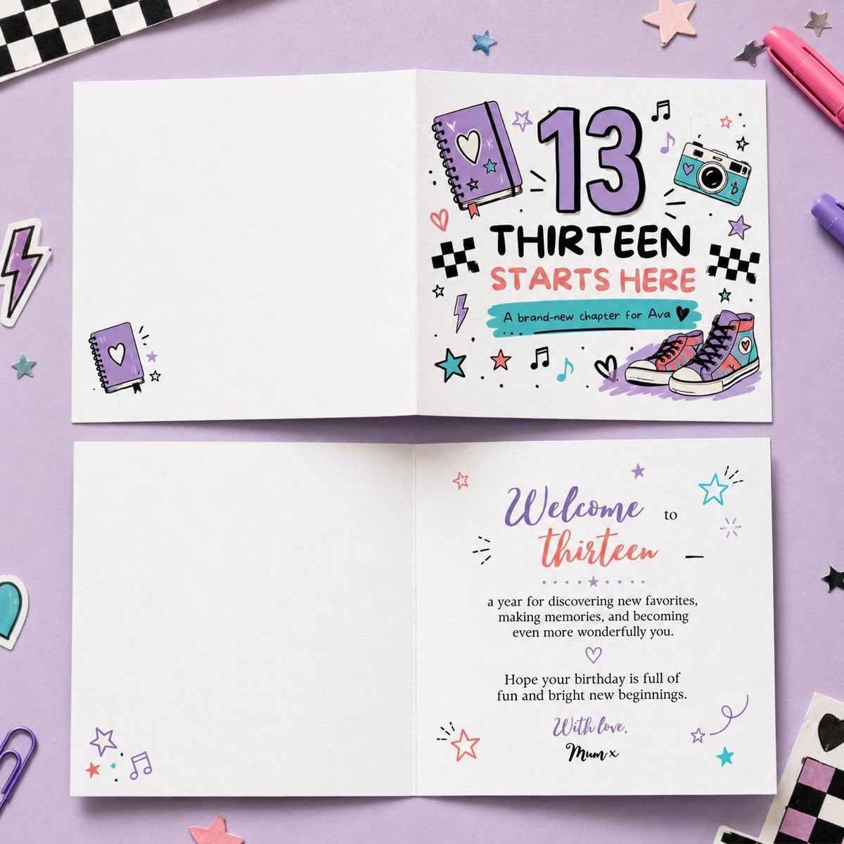 13th Birthday Greeting Card for Teen Girl – Thirteen Starts Here Printable