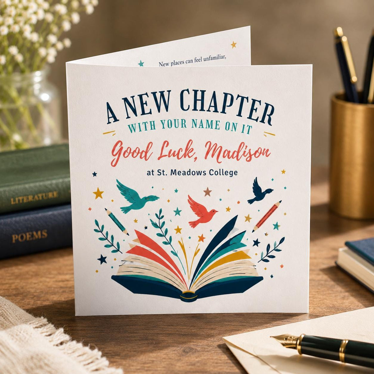 College Good Luck Greeting Card for Student – New Chapter Folded Card