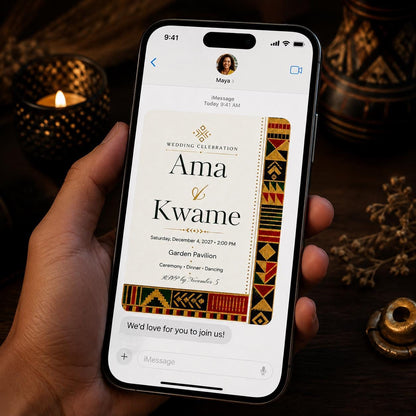 African Kente Wedding Invitation — invitation you personalize in Canva