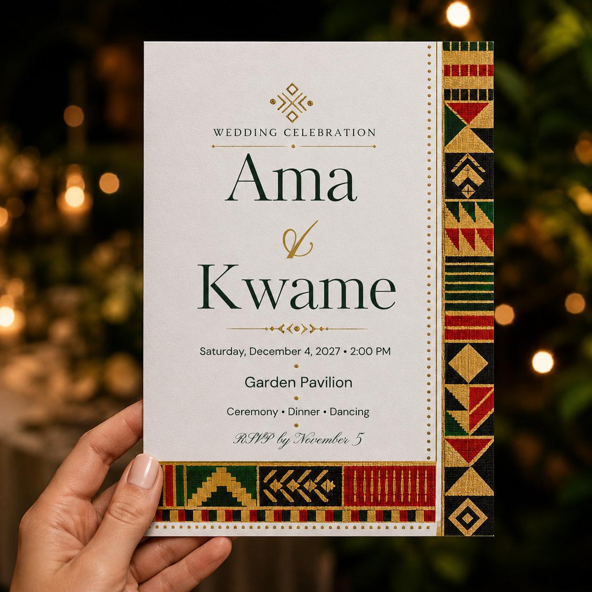 African Kente Wedding Invitation — print-ready wedding design from VoltBy