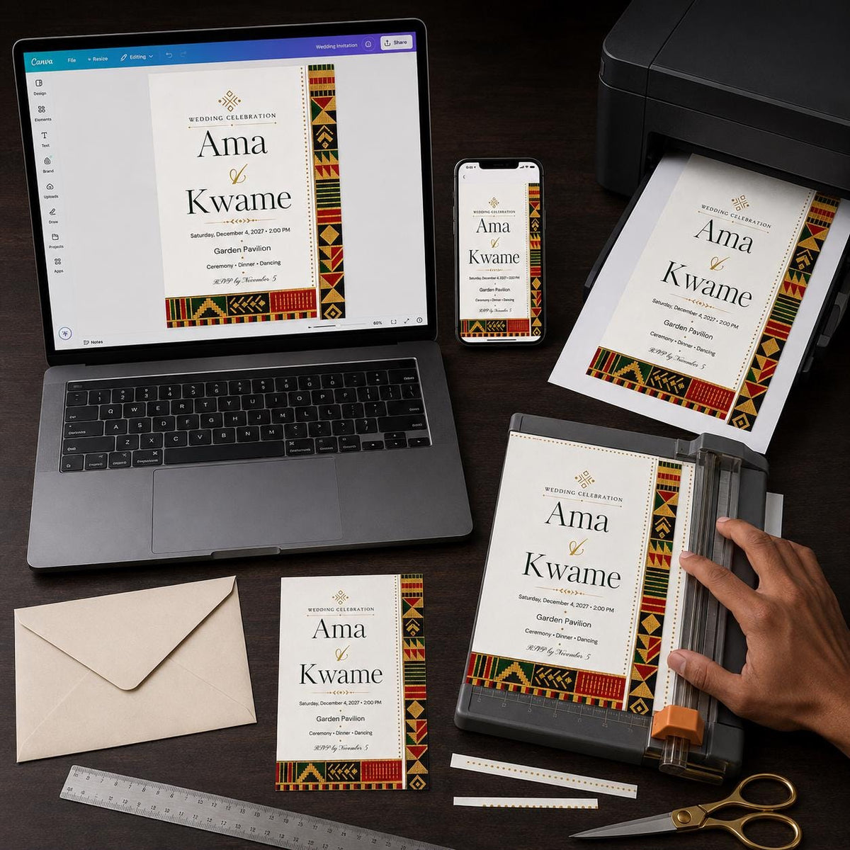 African Kente Wedding Invitation — digital invitation, instant download